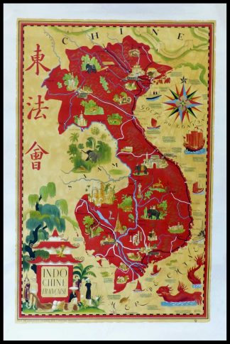 (alt="Affiche originale Indochine française 100 x 66 cm condition A+ Lucien BOUCHER Edité par l Association Indochine française Imprimerie Perceval 1946")