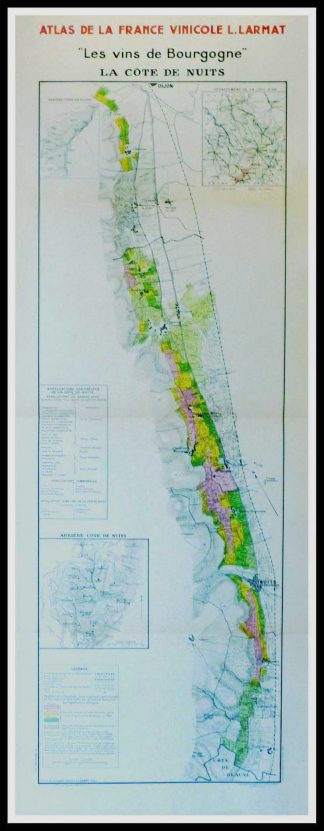 (alt="Original vintage French wine maps Les Vins de Bourgogne La Côte des Nuits, Atlas de France Vinicole 1942 Louis LARMAT 100 x 44 cm")