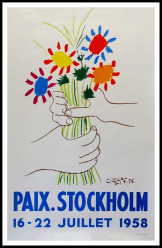 (alt="affiche ancienne originale Mourlot, Pablo PICASSO, PAIX STOCKHOLM 78 x 50 cm Pablo PICASSO 16-22 juillet 1956")