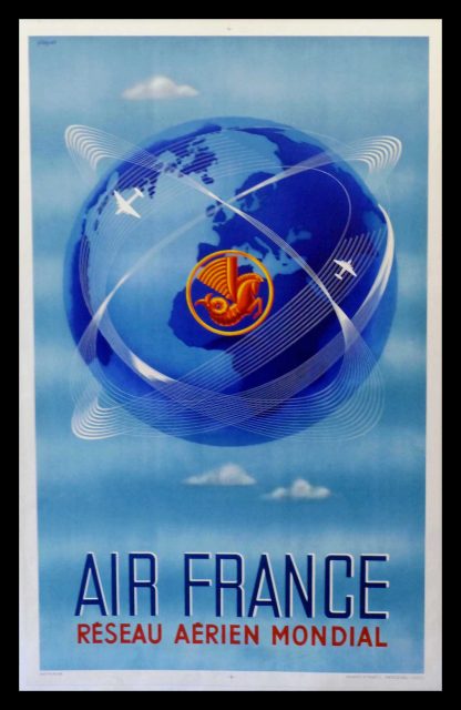 (alt="AFFICHE-ORIGINALE-AIR-FRANCE-RESEAU-AERIEN-MONDIAL-100-x-62-cm-condition-A-PLAQUET-1949-Imprimerie-PERCEVAL")