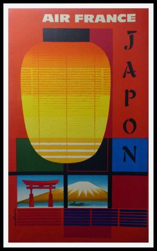 (alt="original vintage transportation poster, 1964 - AIR FRANCE JAPON- signed in the plate NATHAN printed by COURBET")
