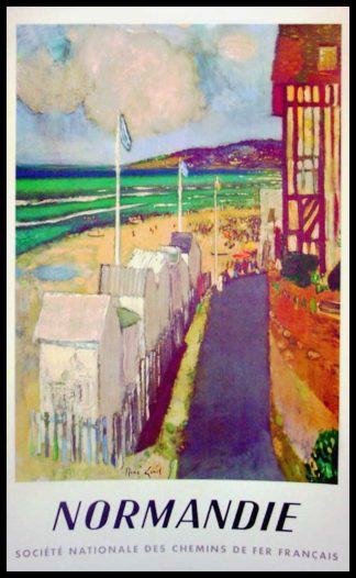 Affiche ancienne originale de voyage - Plages de FRANCE - Normandie - SNCF , René GENIS 1961