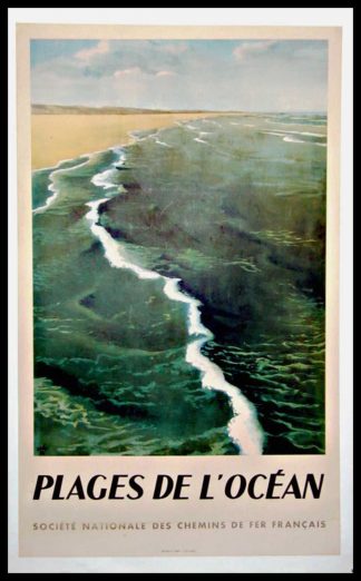 (alt="JANG - Plages de l'océan, original vintage travel poster, signed in the plate, printed by RL DUPUY, 1947")