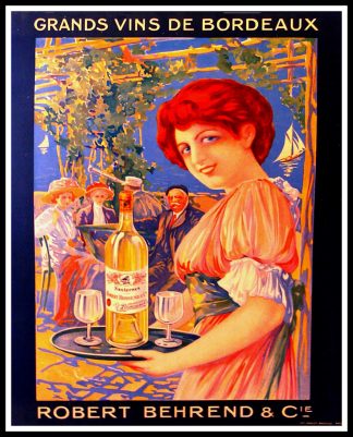 Affiche ancienne originale vins de Bordeaux - Grands vins de Bordeaux Robert Behrend, circa 1910