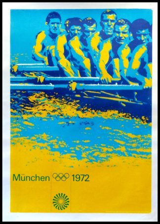 Affiche ancienne originale sport, Jeux Olympiques Munich 1972 - Aviron, Max Mühl BERGER 1972