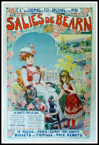 LORANT HEILBRONN - Cie des Chemins de Fer d'Orléans et du Midi, SALIES DU BEARN, circa 1900, affiche originale voyage