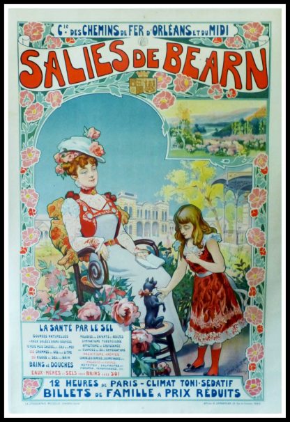 LORANT HEILBRONN - Cie des Chemins de Fer d'Orléans et du Midi, SALIES DU BEARN, circa 1900, affiche originale voyage