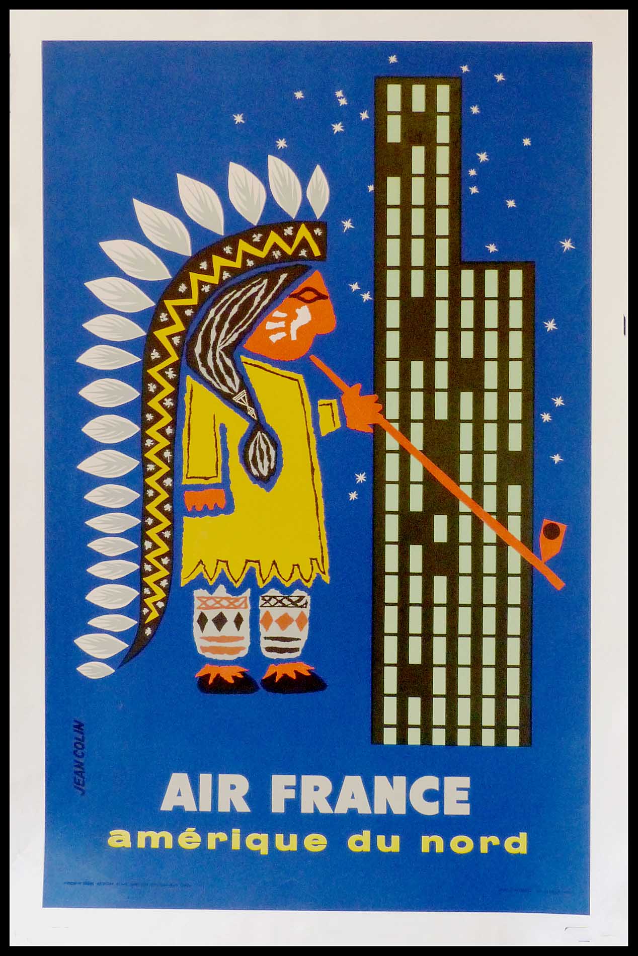 (alt="AIR-FRANCE-AMERIQUE-DU-NORD-100-x-62-cm-Jean-COLIN-1956-Imprimerie-MOURLOT-condition-A")
