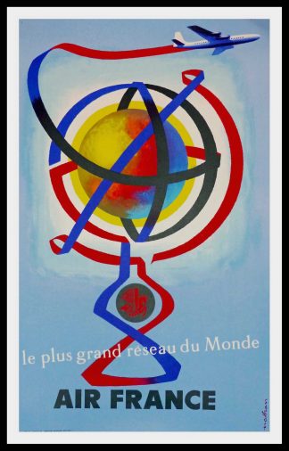 Affiche ancienne originale de voyage - Air France Le plus grand réseau du Monde - Nathan Garamond 1956