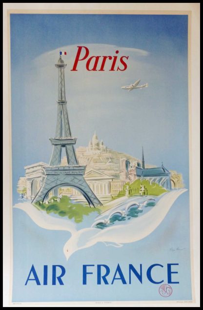 (alt="AIR FRANCE PARIS 100 x 62 cm Régis Manset 1952 Imprimerie Affiches Gaillard")
