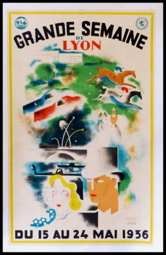 Affiche ancienne originale publicitaire - Grande semaine de Lyon 15 au 24 mai 1936 -Bernard ALDEBERT