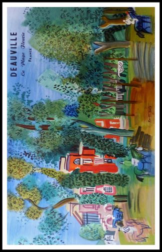 Affiche ancienne originale voyage - Le Paddok, Deauville la plage fleurie - Raoul DUFY 1960