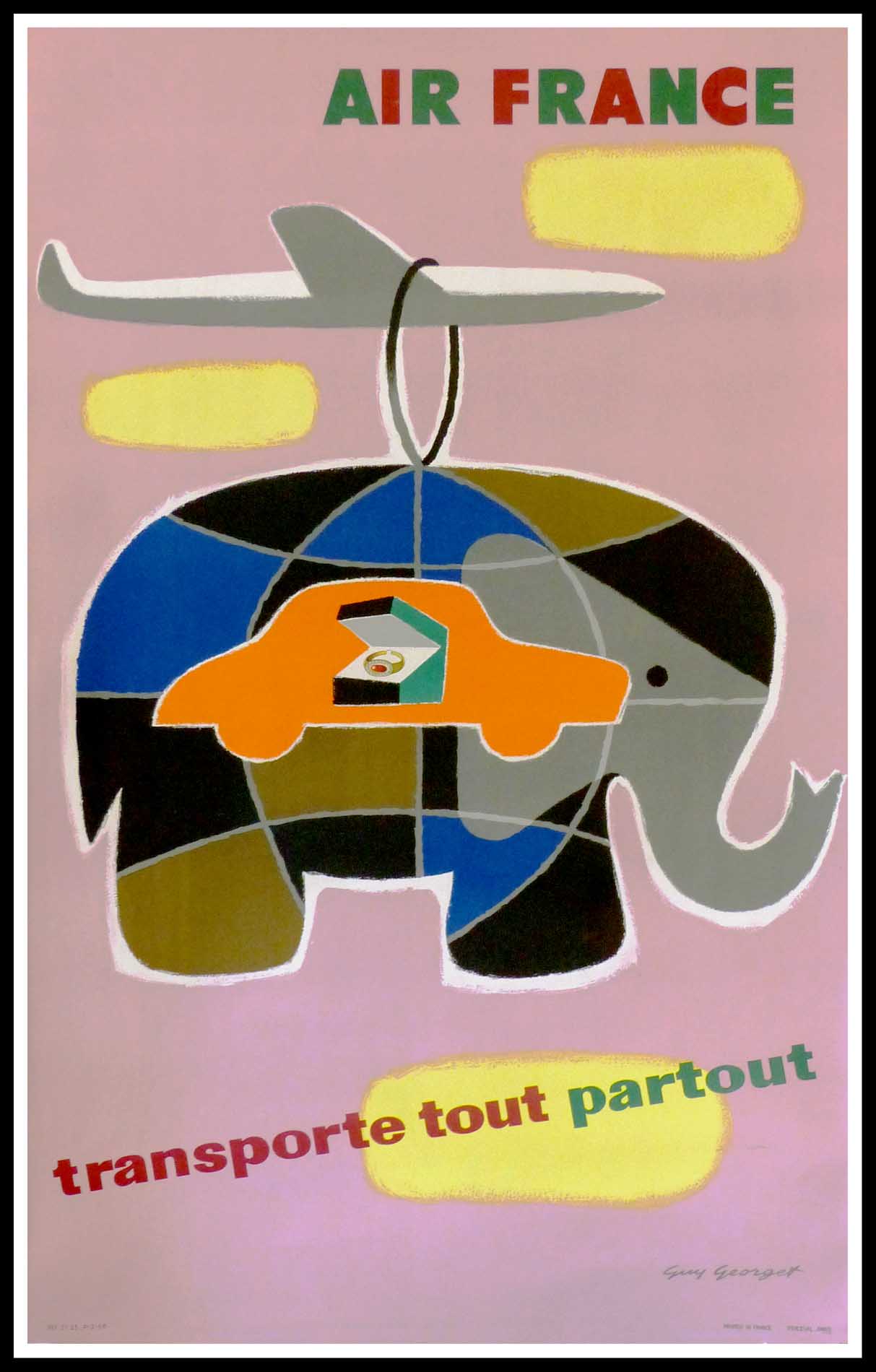 (alt="original vintage travel poster, AIR FRANCE, Transporte tout partout, Guy GEORGET, 1958, printed by PERCEVAL")