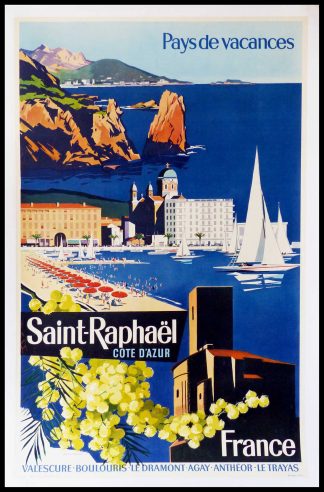 (alt="PAYS-DE-VACANCES-ST-RAPHAEL-COTE-D-AZUR-100-x-62-cm-condition-A-Herman-Verbaere-1961-Imprimerie-Draeger")