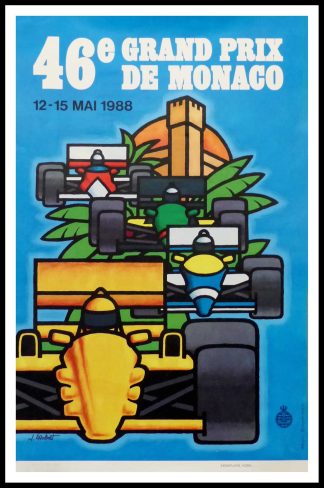 Affiche ancienne originale course automobile - 46ème Grand Prix de Monaco - J. GROGNET, 12-15 mai 1988
