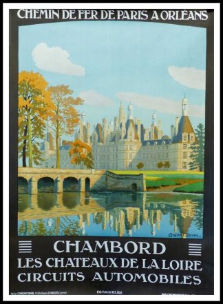 Affiche ancienne originale voyage - Constant DUVAL - Chemin de Fer de Paris à Orléas, Château de Chambord, 1925