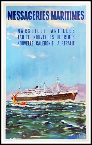 DESGACHONS - Messageries Maritimes Tahiti, Nouvelle Calédonie, Australie - 1958, affiche ancienne originale de voyage