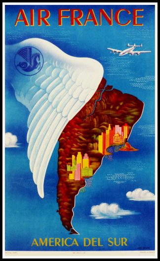 Original vintage travel poster, Lucien BOUCHER - Air France America del Sur, 1950