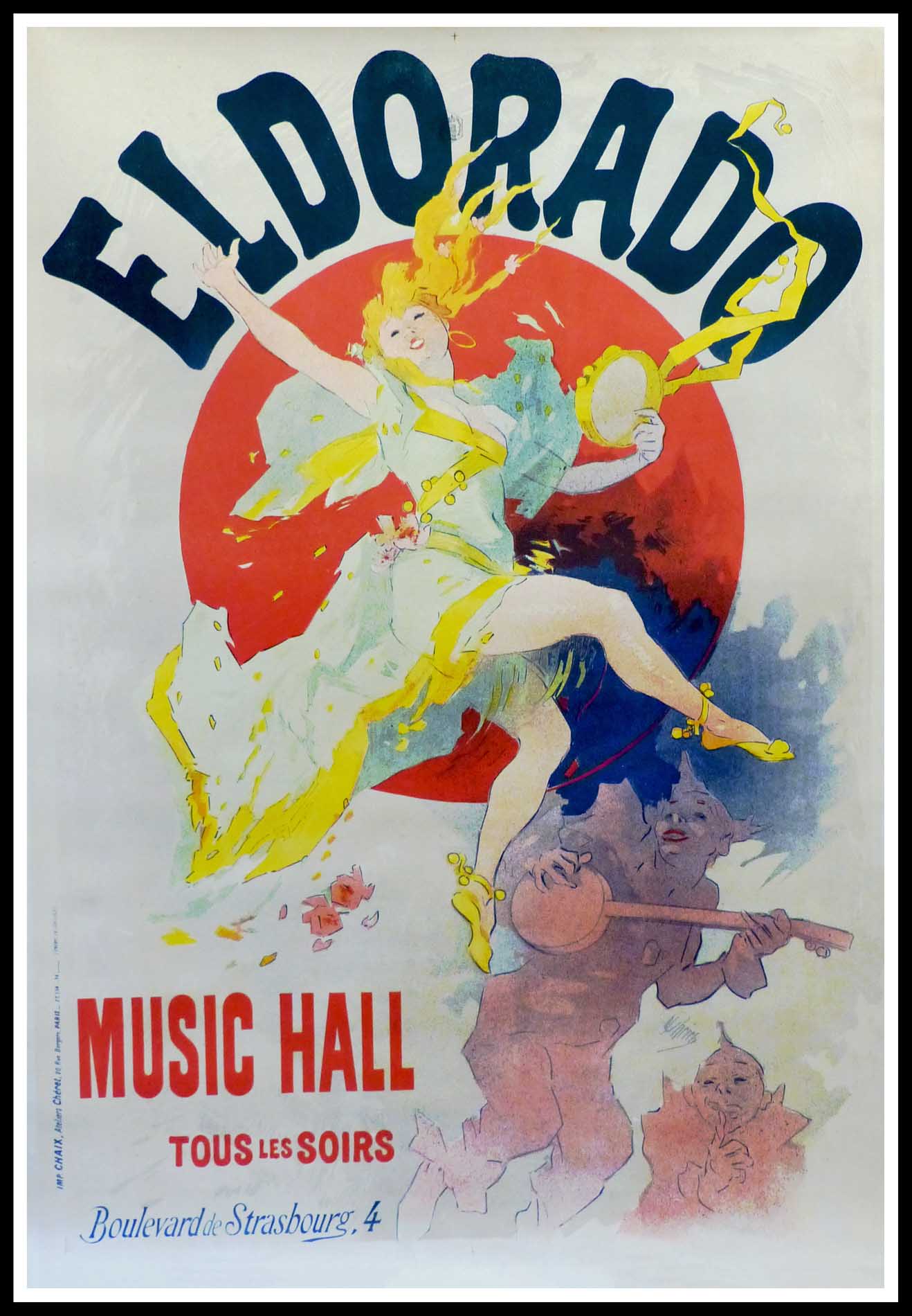 Original Vintage Print 1989 by Jules Cheret. Eldorado, Music Hall