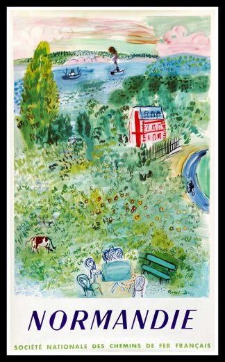 affiche ancienne originale de voyage, Normandie, SNCF, Raoul DUFY 1954