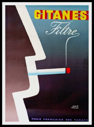 Affiche ancienne originale de publicité - Gitanes filtres - Hervé MORVAN circa 1950