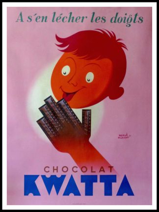 Original vintage advertising poster - Chocolat KWATTA à s'en lécher les doigts, Hervé MORVAN circa 1950