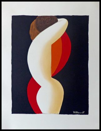 affiche ancienne originale publicitaire, Couple enlacé , VILLEMOT, circa 1980