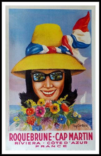 affiche ancienne originale de voyage, Cap Martin Roquebrune, CAMBIER circa 1950