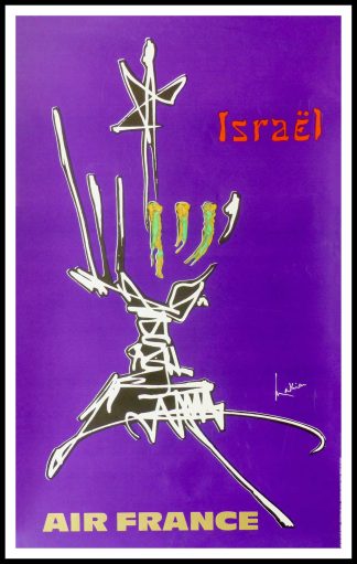 Georges MATHIEU - Air France Israël,1967, affiche ancienne originale de voyage