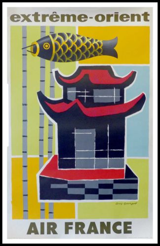 Guy GEORGET - AIR FRANCE Extrême Orient, 1956, affiche ancienne originale de voyage