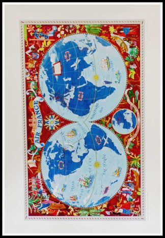 Lucien BOUCHER - Planishpère rouge, Air France, 1950 affiche ancienne originale de voyage