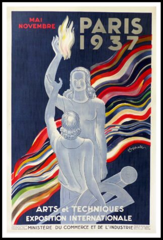 Affiche ancienne originale publicitaire - EXPOSITION INTERNATIONALE PARIS - CAPPIELLO  - 1937