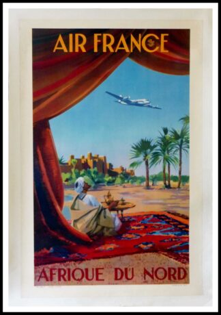 Affiche ancienne originale AIR FRANCE - AFRIQUE DU NORD - Vincent GUERRA 1950