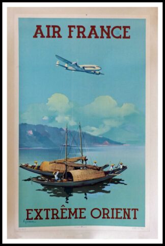 Affiche ancienne originale AIR FRANCE - Extrême Orient - Vincent GUERRA 1950