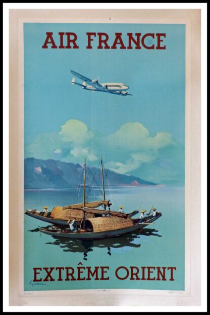 Affiche ancienne originale AIR FRANCE - Extrême Orient - Vincent GUERRA 1950