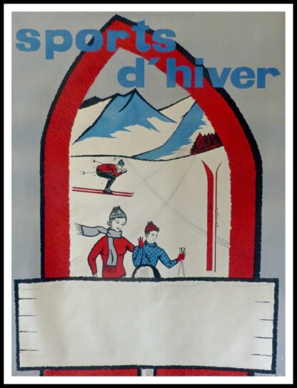 Affiche ancienne originale ski - Sport d'hiver - R. CROUZET circa 1950