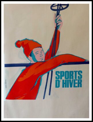 Affiche ancienne originale ski - Sport d'hiver - Anonyme circa 1950