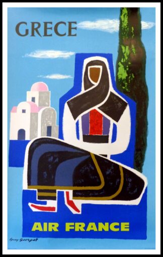 Affiche ancienne originale de voyage AIR FRANCE - GRECE - Guy GEORGET, 1963