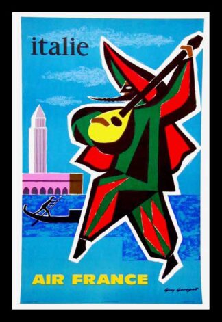 Affiche ancienne originale AIR FRANCE - ITALIE - Arlequin, Guy GEORGET, 1963