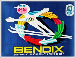 Affiche ancienne originale BENDIX, Xèmes Jeux Olympiques d'Hiver Grenoble 1968, Hervé MORVAN