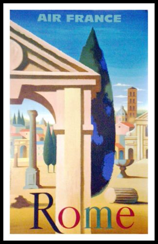 Affiche ancienne originale de voyage, AIR FRANCE ROME, NATHAN, 1960