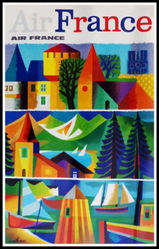 original vintage travel poster - Air France Europe, NATHAN 1964