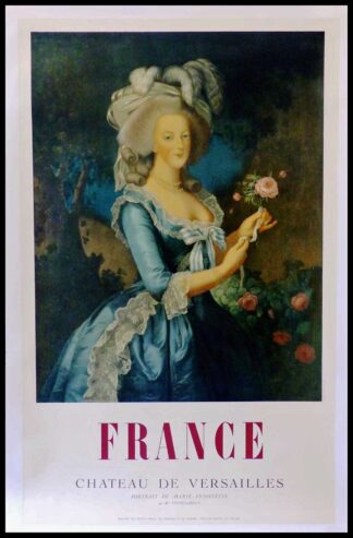 Affiche ancienne originale voyage - Château de Versailles, Portrait de Marie Antoinette, 1956, Mourlot