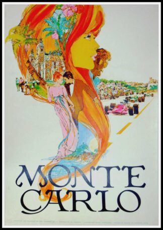 Affiche ancienne originale voyage - MONTE CARLO, MONACO, Steve CARPENTER 1969