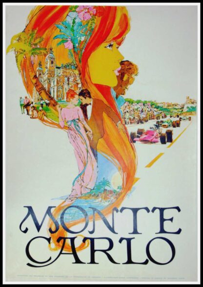 Affiche ancienne originale voyage - MONTE CARLO, MONACO, Steve CARPENTER 1969