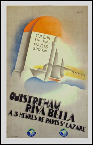 Affiche ancienne originale voyage - Ouistreham Riva Bella, Normandie, Willy MUCHA circa 1940