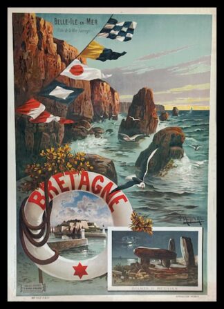 affiche ancienne originale voyage - Belle Ile en Mer, la côte de la Mer Sauvage  - J. Hugo d'Alesi 1900