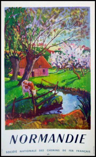 Affiche ancienne originale voyage - Normandie - SNCF - DEVOS 1947