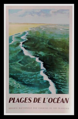 affiche ancienne originale de voyage, Plages de l'Océan, SNCF, JANG 1947