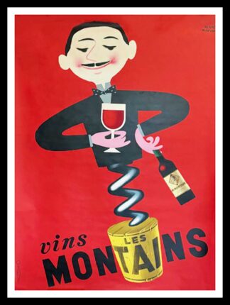 affiche ancienne originale publicitaire - Les vins Montains, Giraud Athis-Mons - Hervé MORVAN circa 1950